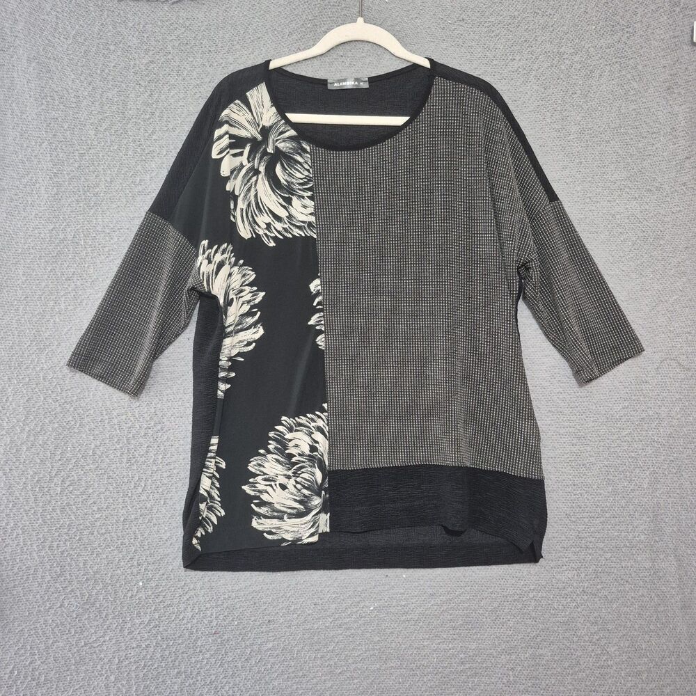 Alembika Women's Black Boxy Floral Art To Ware Tunic Top Medium